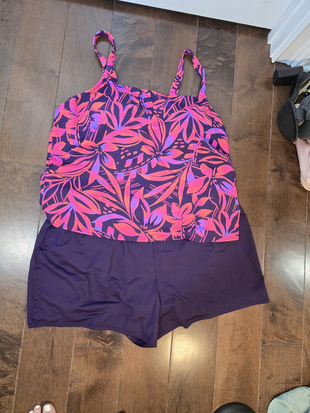 Lands' End Pink & Purple Tankini And Swim Short